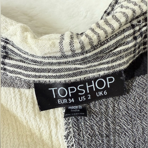 Topshop Boyfriend Plaid Black Cream Crinkle Button Up Buffalo Plaid, Sz 2 - Picture 10 of 14